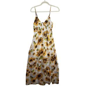 Scotch & Pine Size S Babydoll Crepe Midi Dress Gold Sunflower Print Sundress Y2K